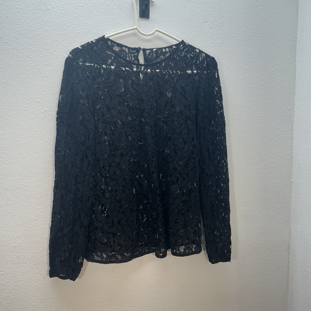 Michael Kors Floral lace Black Top Long Sleeve Sheer Women's M Whimsigoth Witchy